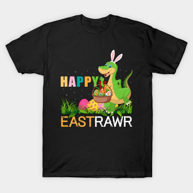 Happy Eastrawr T Rex Dinosaur Funny Easter Bunny Egg Kids T-Shirt by GreatDesignsShop